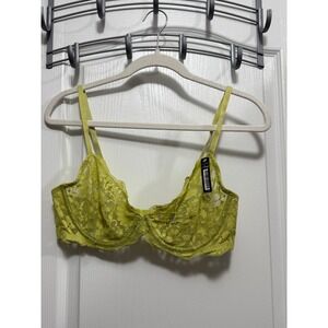 BootayBag X Large Neon‎ Yellow Green Lace Balconette Bra Sheer Style 851121 NWT